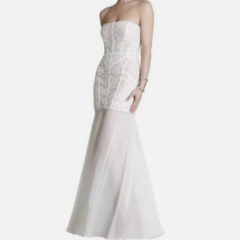 BCBGMaxAzria White Strapless Sheath Gown